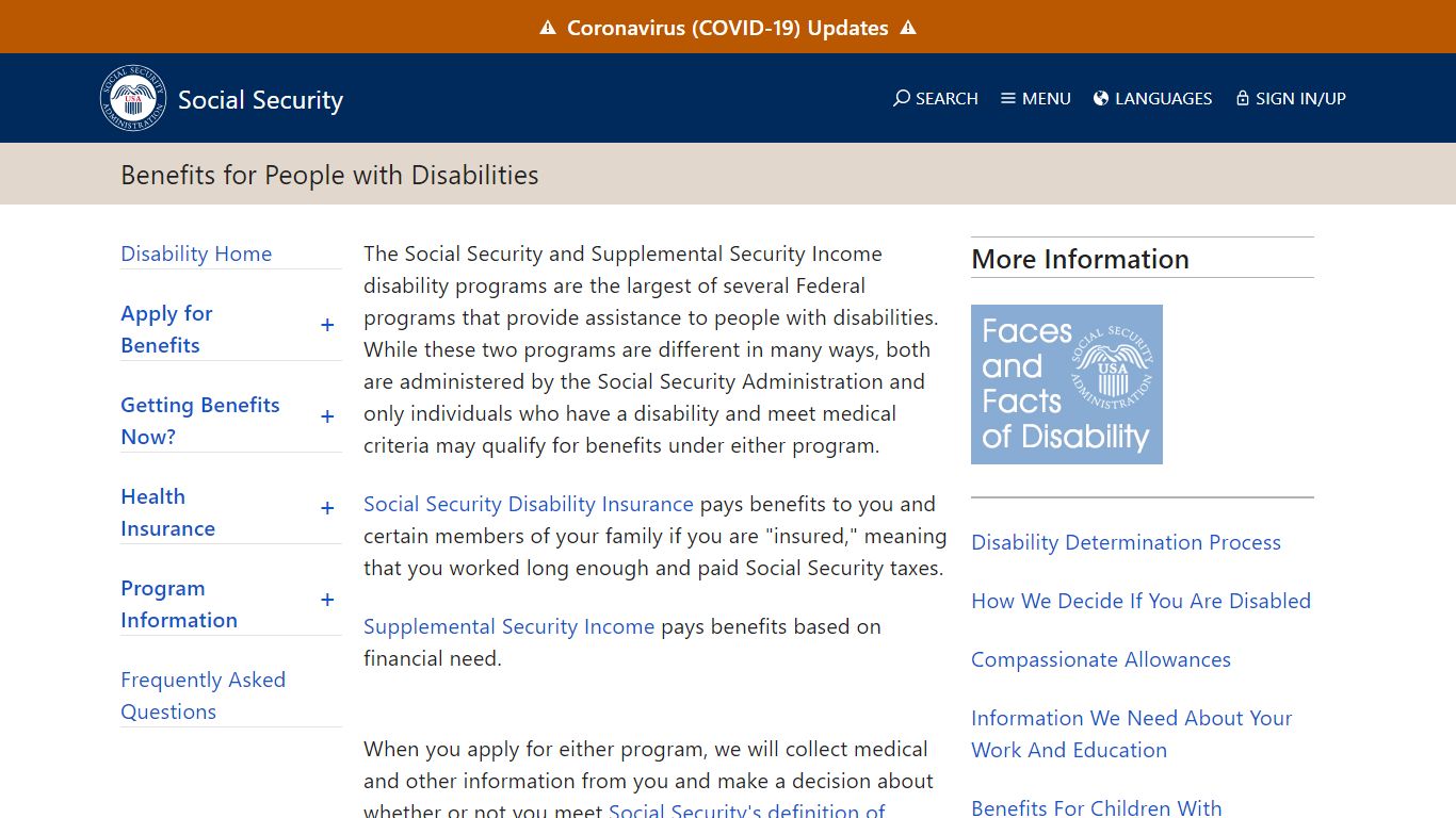 Benefits for People with Disabilities - Social Security Administration